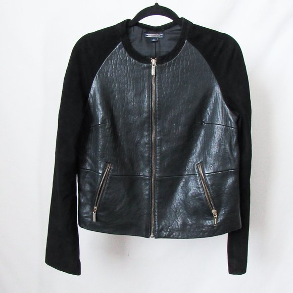 TOMMY HILFIGER Black leather Moto Jacket Zip Black Leather Jacket- Small petite - Picture 1 of 11
